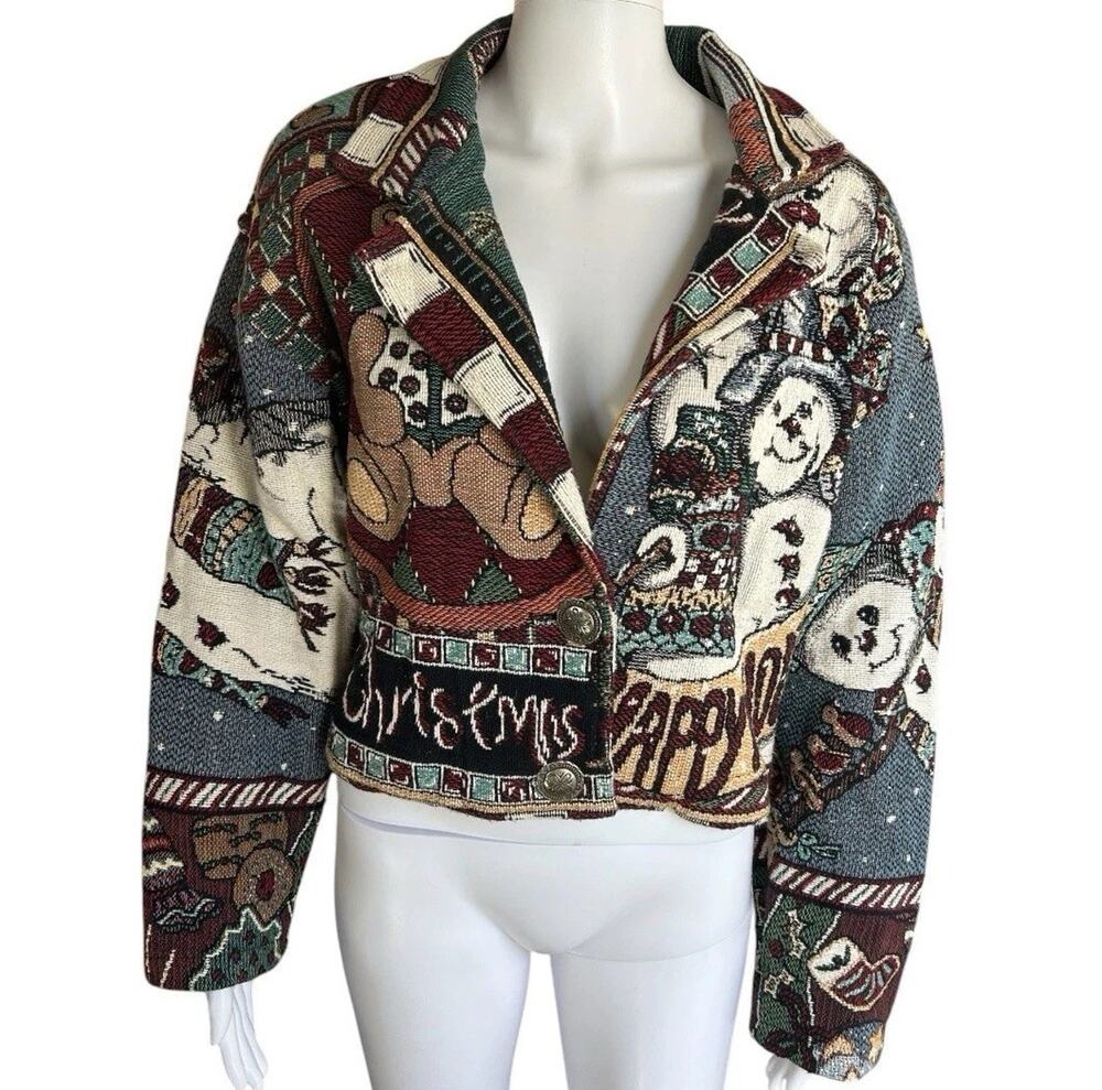 Vintage Painted Pony Snowman Christmas Tapestry Jacket One Size USA Western